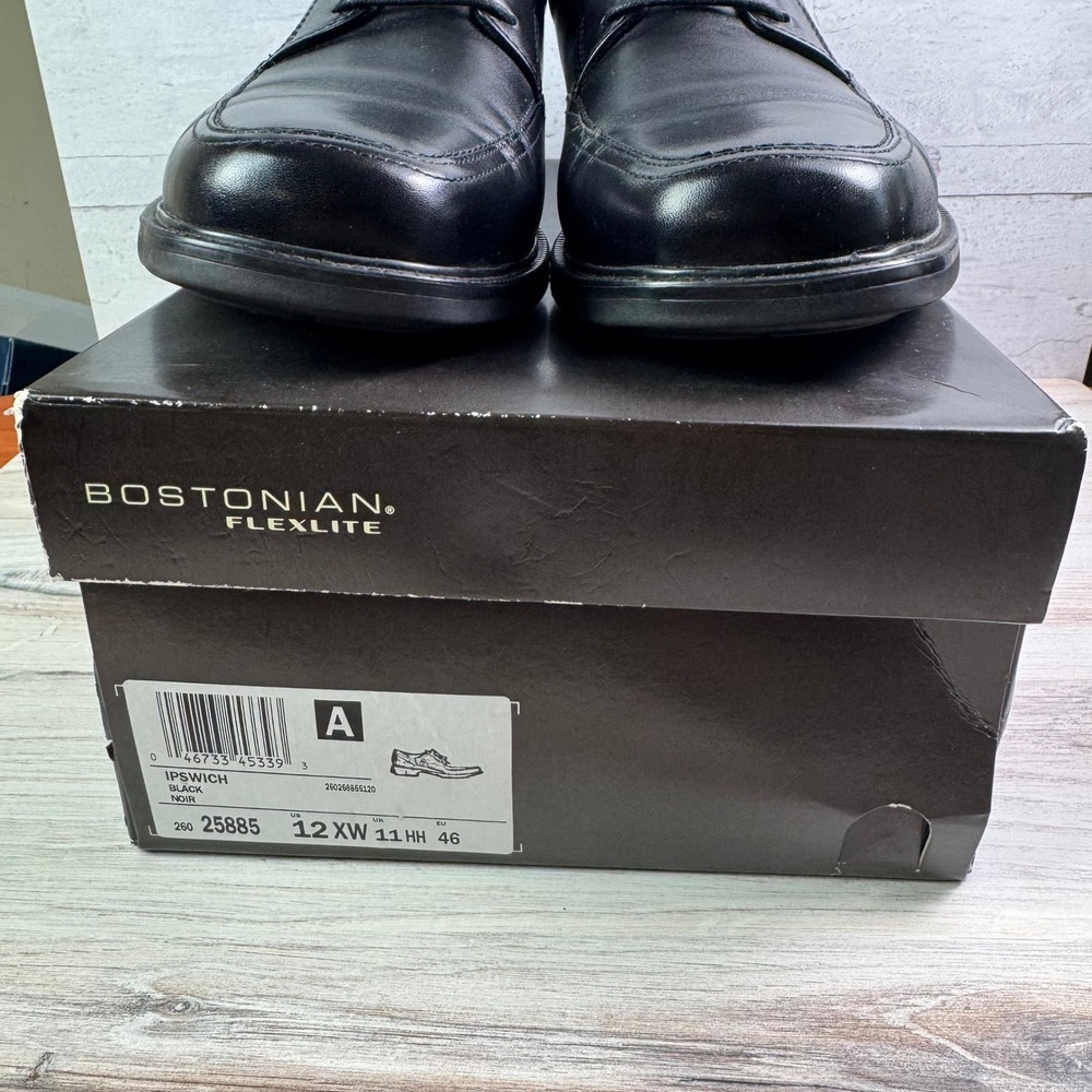 Bostonian Flexlite Ipswich Mens 12 XW Black Leather Bicycle Toe Dress Shoes - Picture 7 of 8